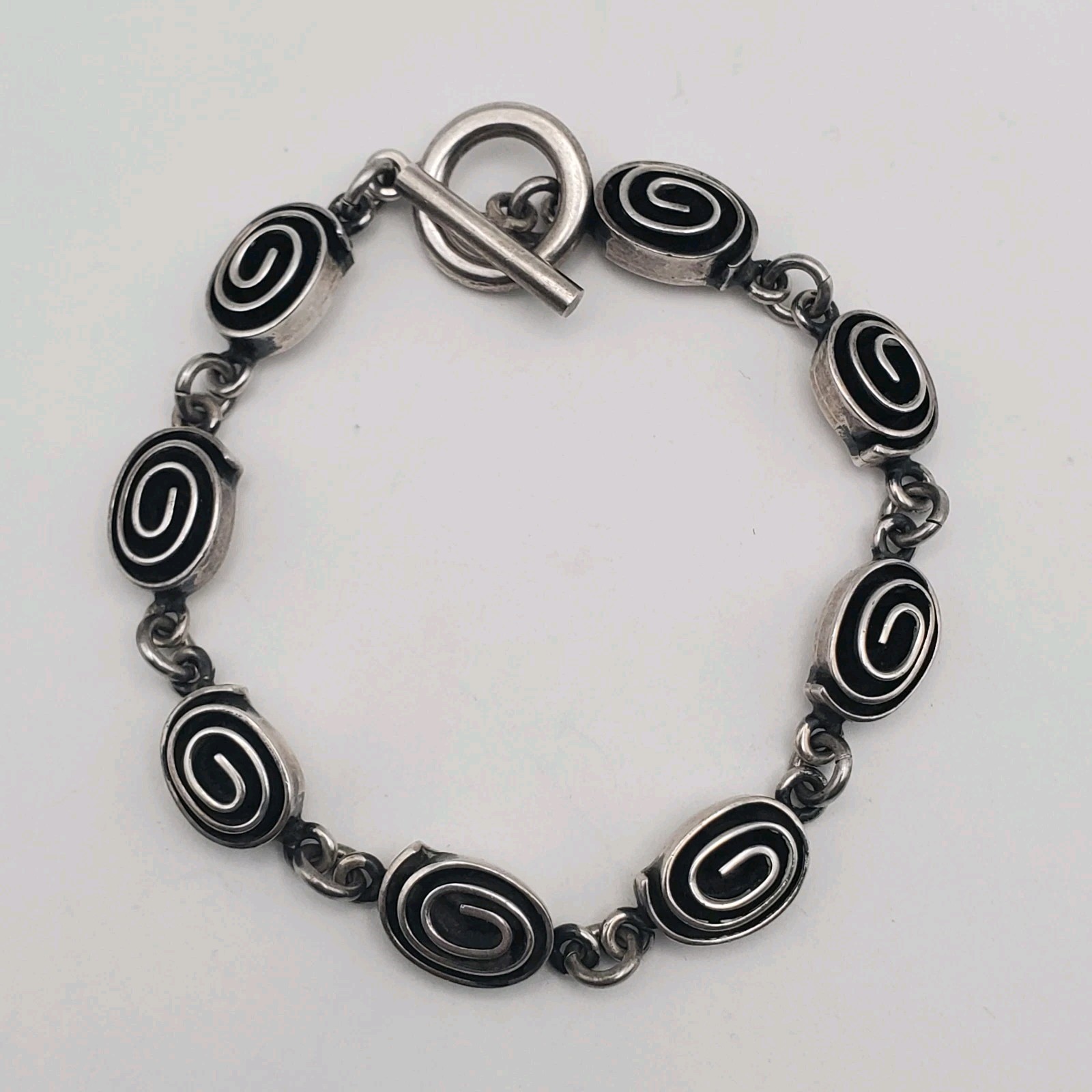 Sterling Silver 925 Oxidized Spiral Link Bracelet 7 in. 30g