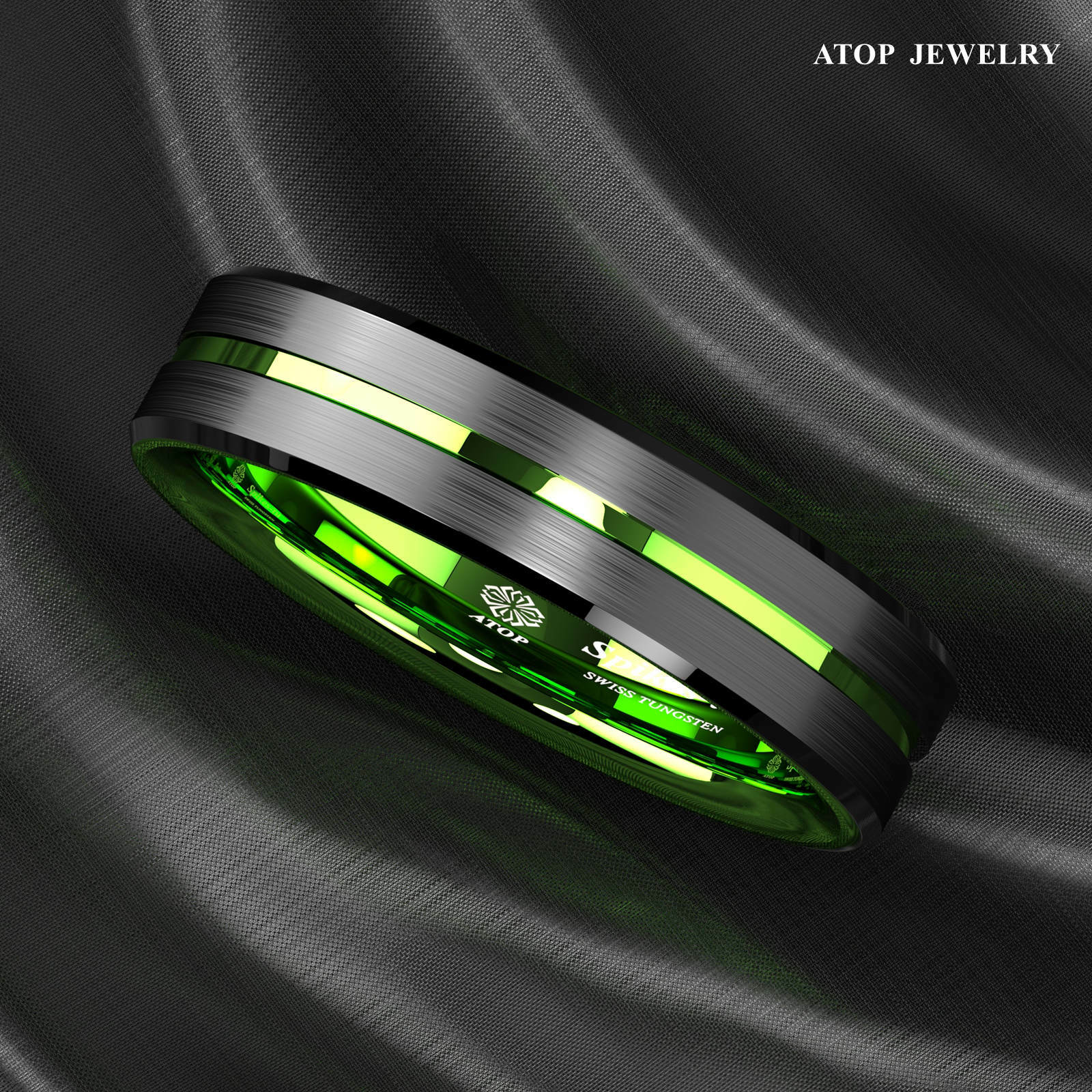 8/6mm Black Tungsten Carbide Green Line Wedding Band Ring ATOP Men’s Jewelry