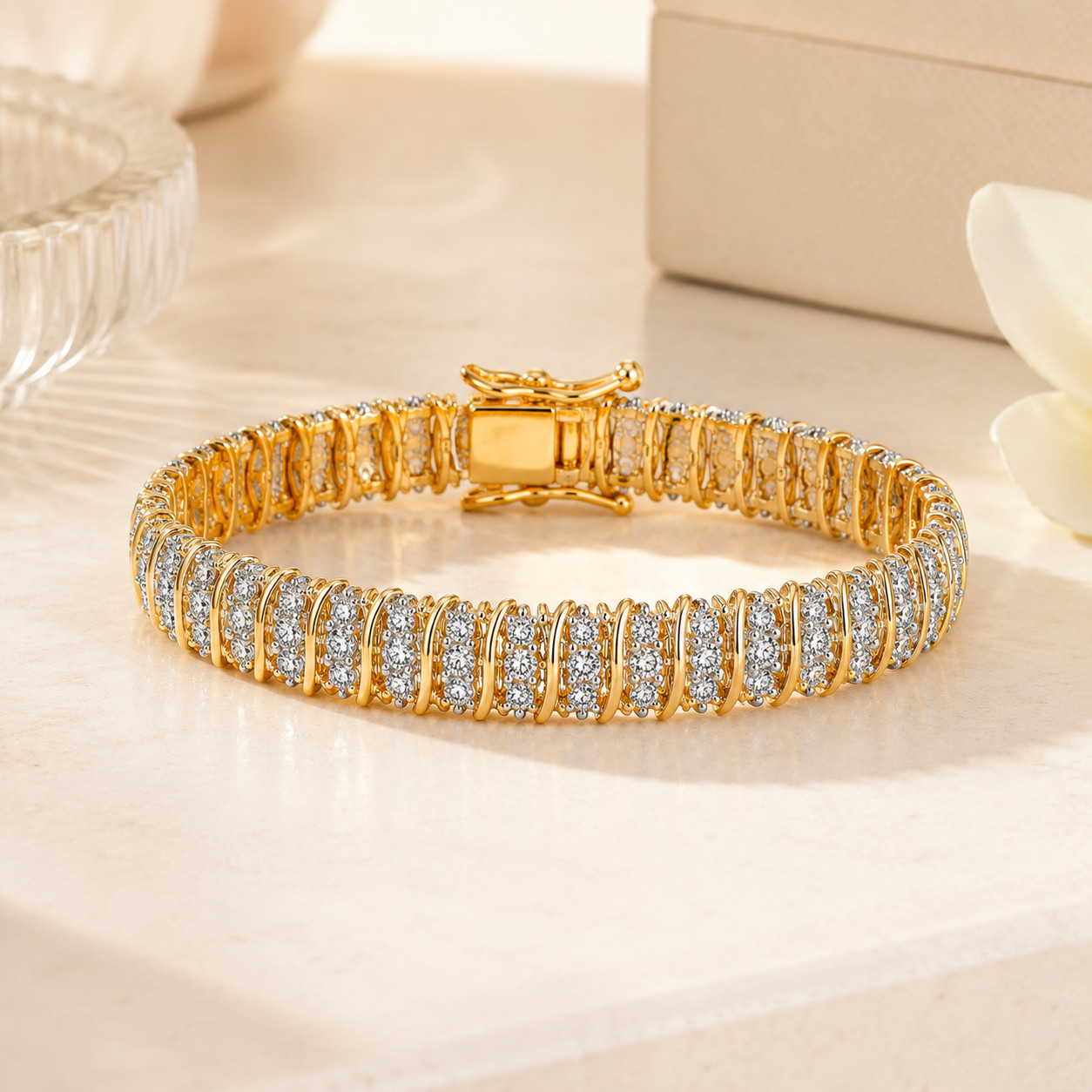 14K Gold Bracelet Women S Link Tennis Bracelet 2CT Diamond Yellow 7″, 7.5″ & 8″