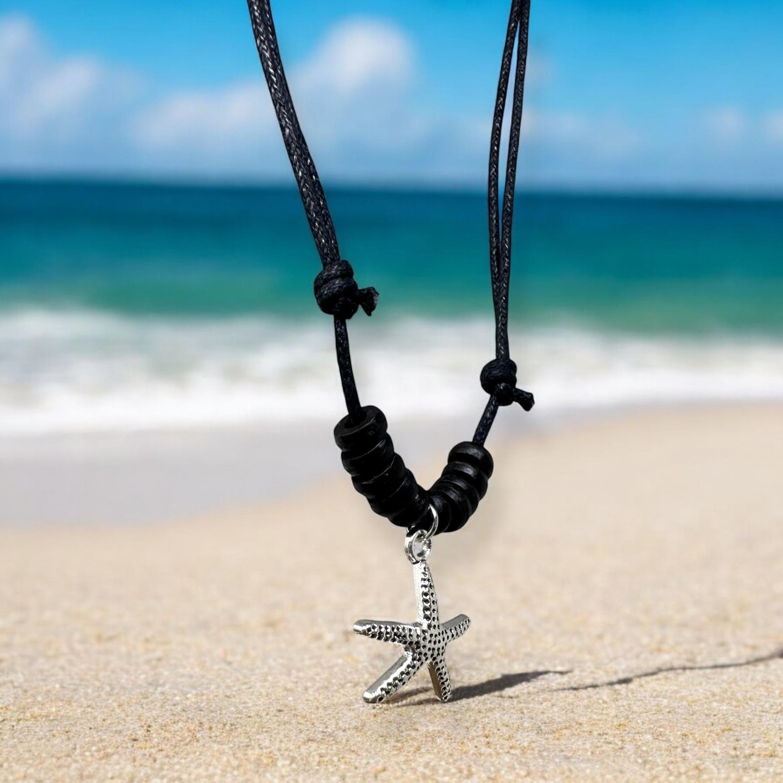 Minimalist Starfish Necklace Adjustable Black Cord Ocean Charm Unisex