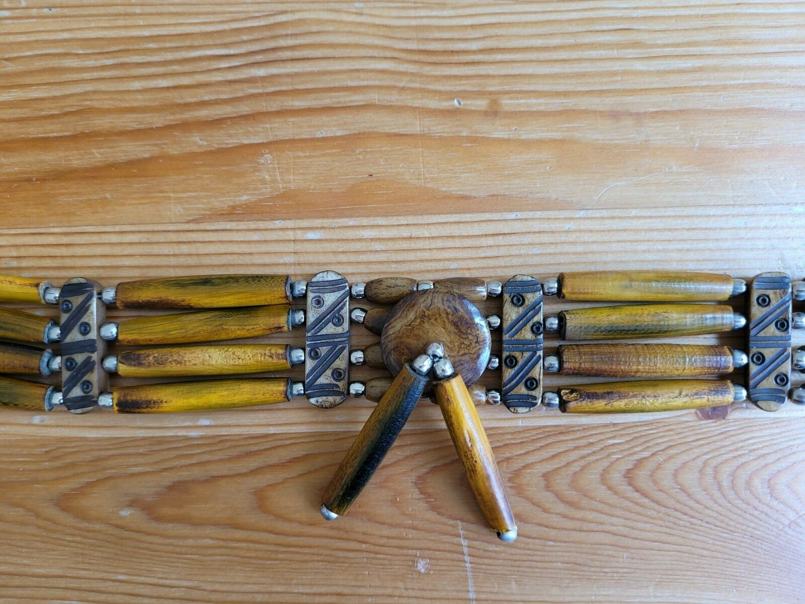 Buffalo Bone 4 Line Choker Beaded Tribal Native American Necklace Woody Brown