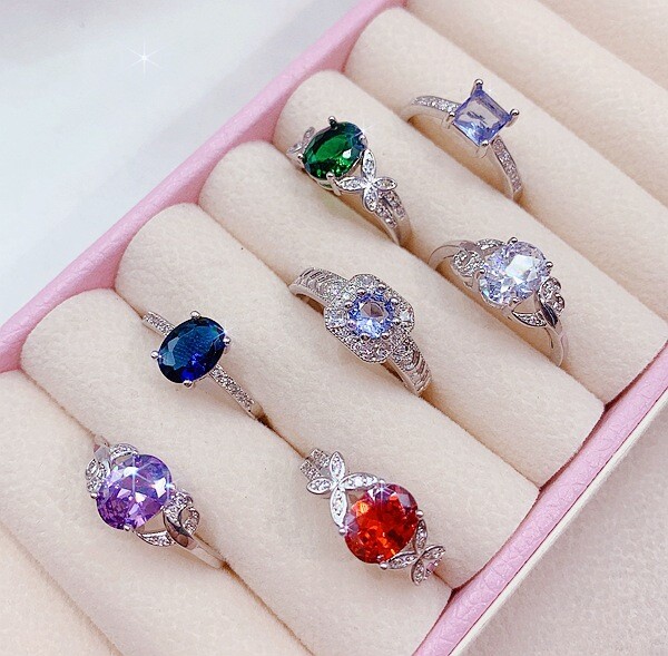5‑100Pcs Bulk Mixed Colorful Crystal Rings Wholesale Women Finger Band Jewelry