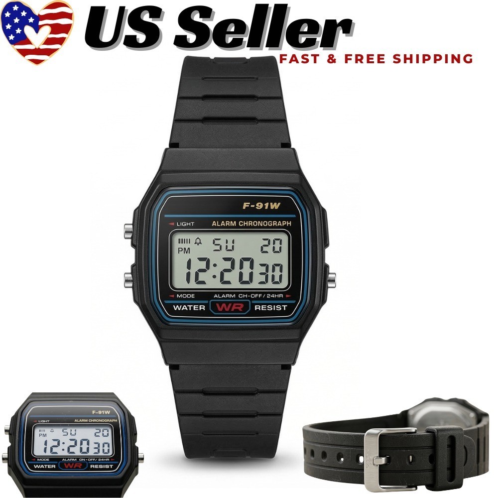 F91W Classic Digital Watch Resin Strap Stopwatch Chronograph Sport Men