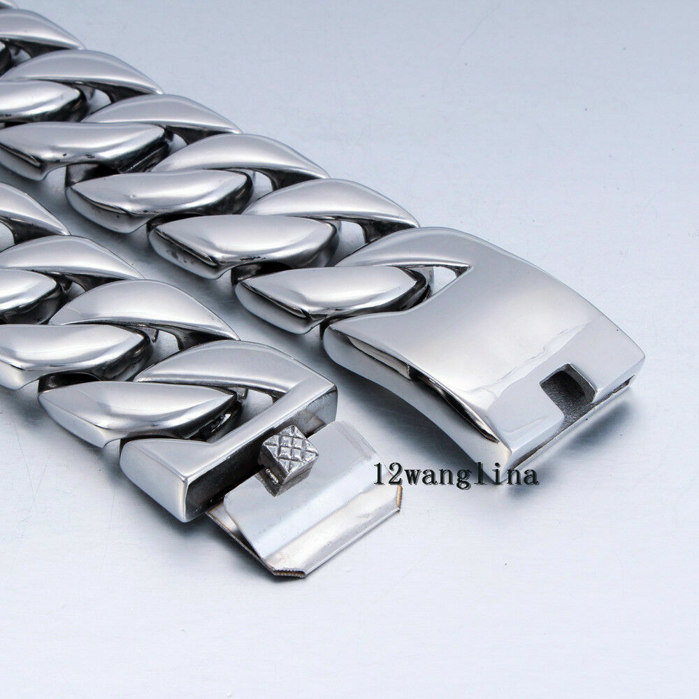 31MM Super Heavy Curb Link Men’s Chain Silver 316L Stainless Steel Necklace New