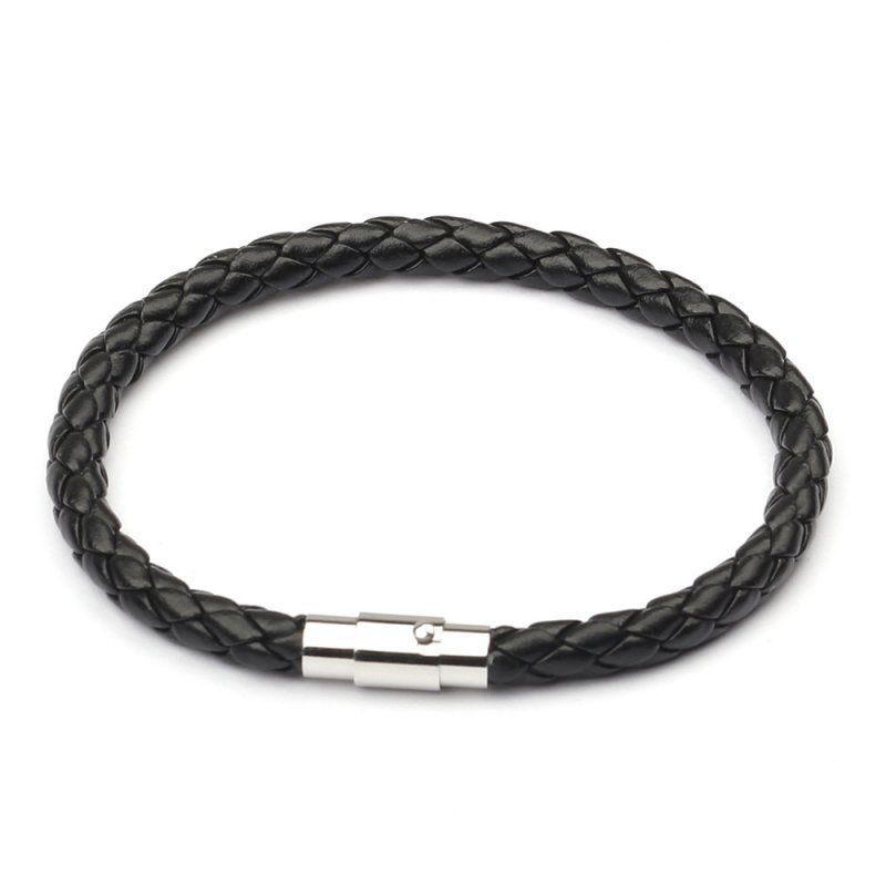 Unisex Women Men Braided Leather Steel Magnetic Clasp Bracelet Handmade Jewelry