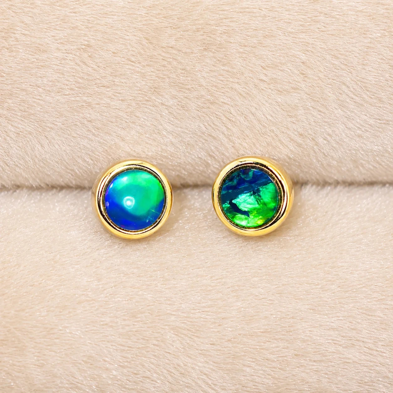 Australian Opal Earrings 9K Yellow Gold Dainty Stud Earrings