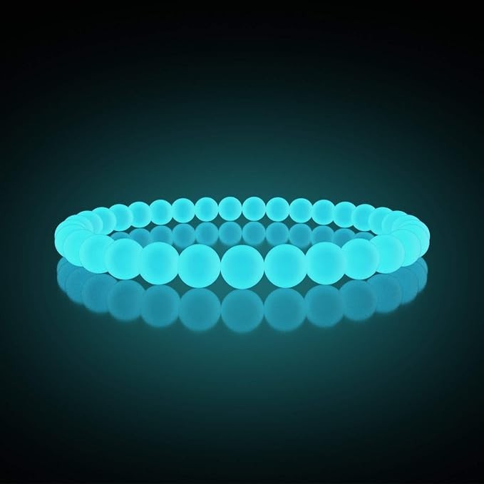 2pcs Luminous Stone Round Bead Bracelet Glow In The Dark Jewelry Party Gift