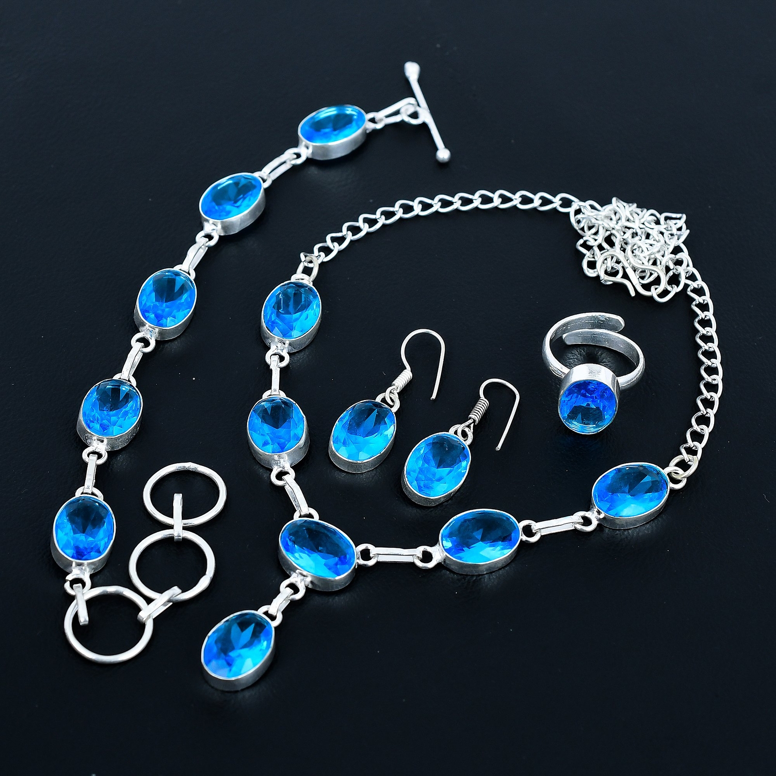 London Blue Topaz 925 Sterling Silver Oval Gemstone Handmade Jewelry Set VJ 199