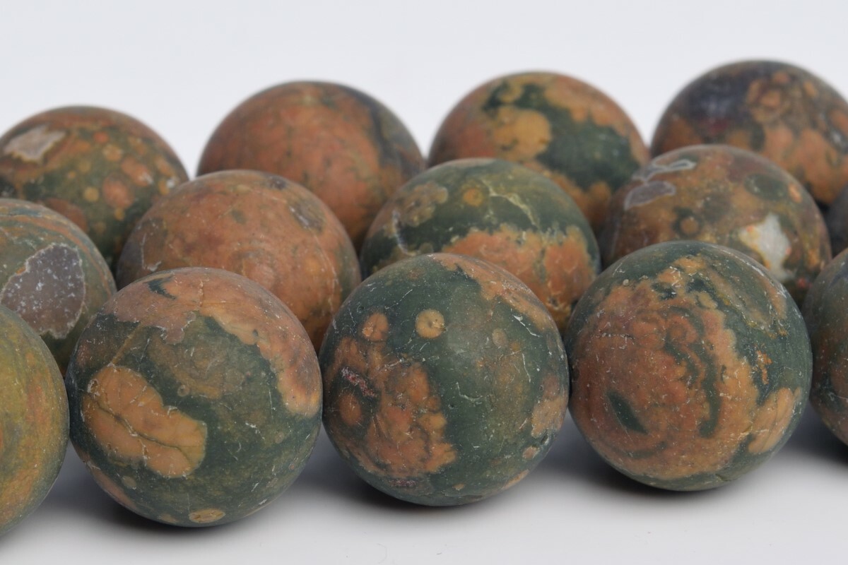 15MM Genuine Natural Matte Rainforest Rhyolite Grade AAA Round Loose Beads