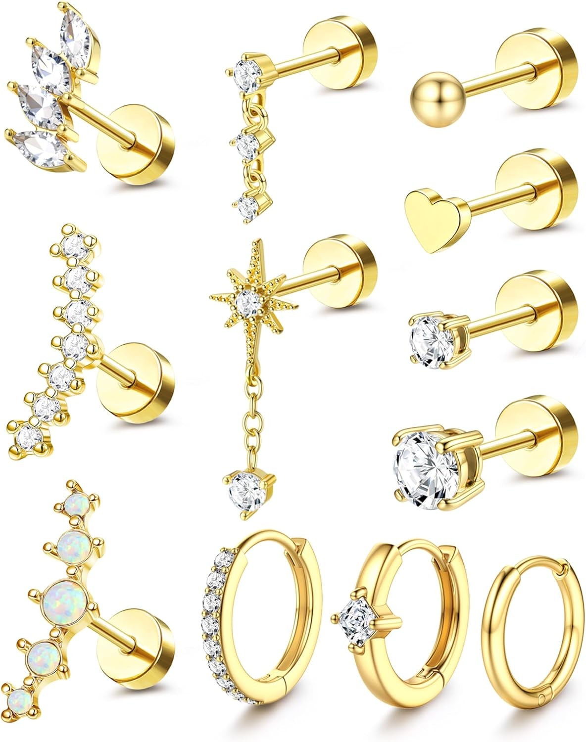 YADOCA 20G Helix Piercing Jewelry Flat back 20G=0.8MM, 14k Gold Plated