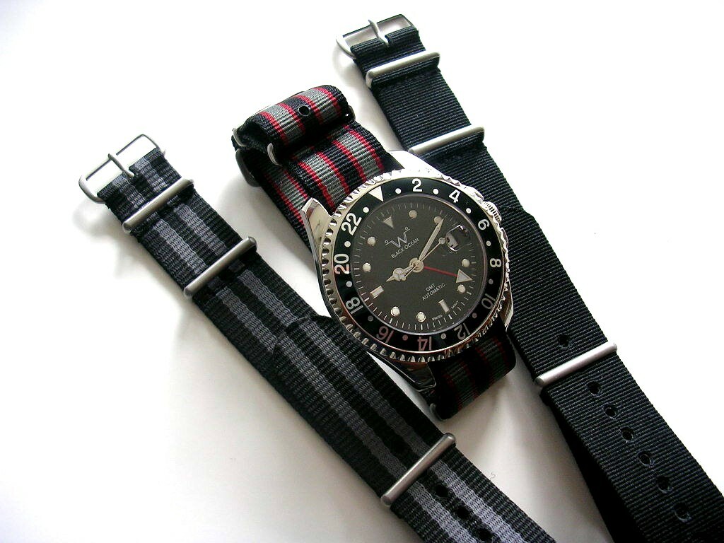 NATO® watchband strap 18mm Black nylon G10 2pk RAF Bond pilot IW SUISSE 20 22 24
