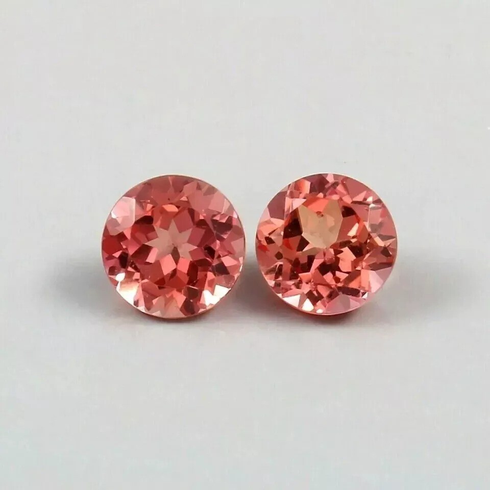 Natural Padparadscha Sapphire 8×8 mm Pair of Round Cut Gemstone Loose Certified