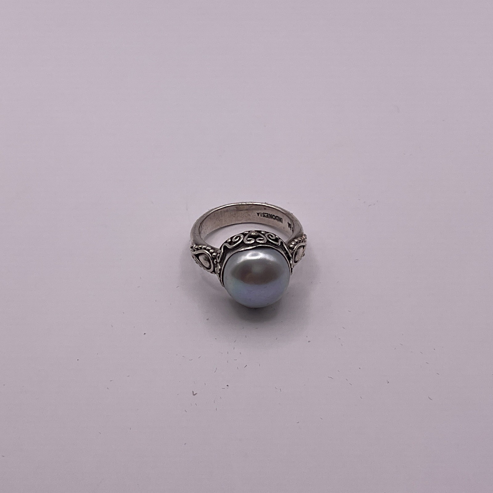 Vintage BA Suarti Bali Sterling Silver 925 Gray Mabe Pearl Ring Size 7.25 Design