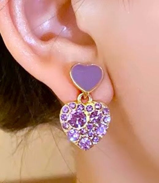 Beautiful Purple HEART Street Fashion LOVE Rhinestone Betsey Johnson Earrings