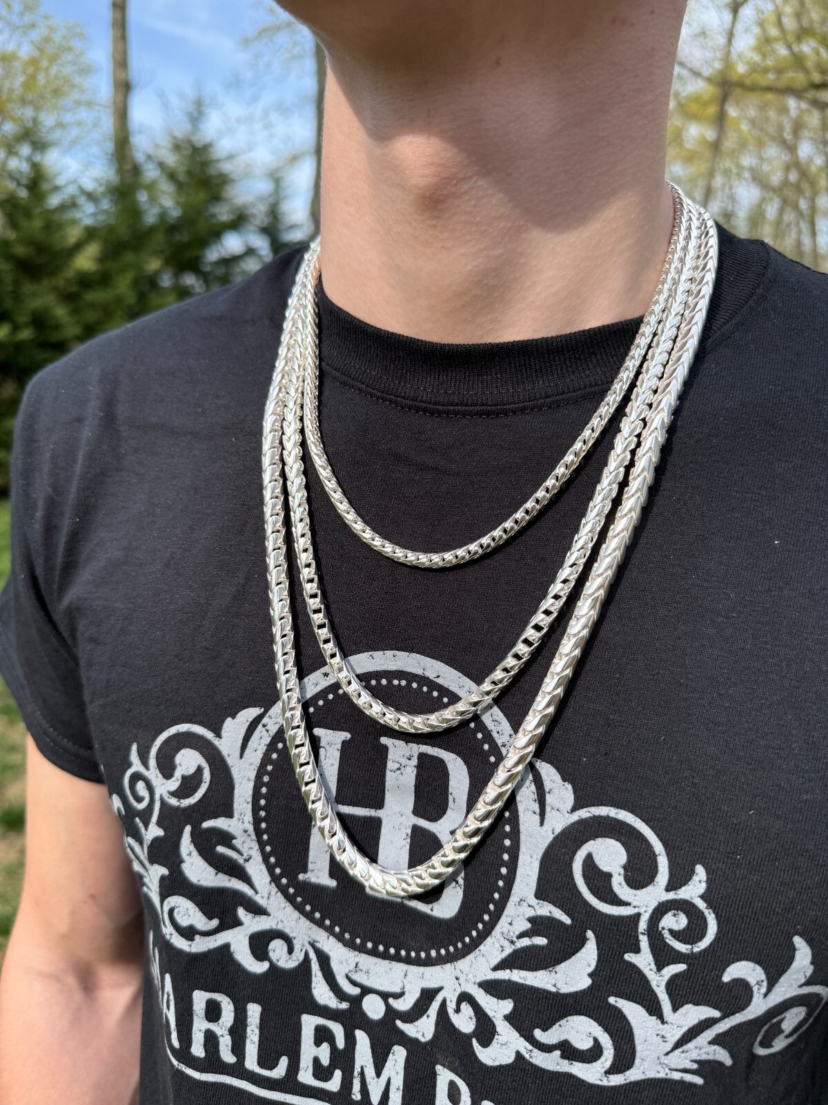 Real Solid 925 Silver Round Franco Chain 5-7mm Necklace Handmade W. Box Clasp