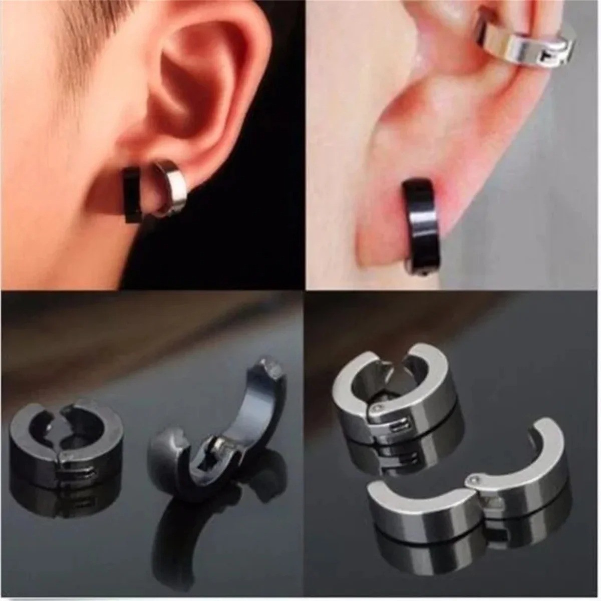 2pcs 316L Cuff Earring Non Piercing Hoop Earring Clip On Earring Fake Piercing