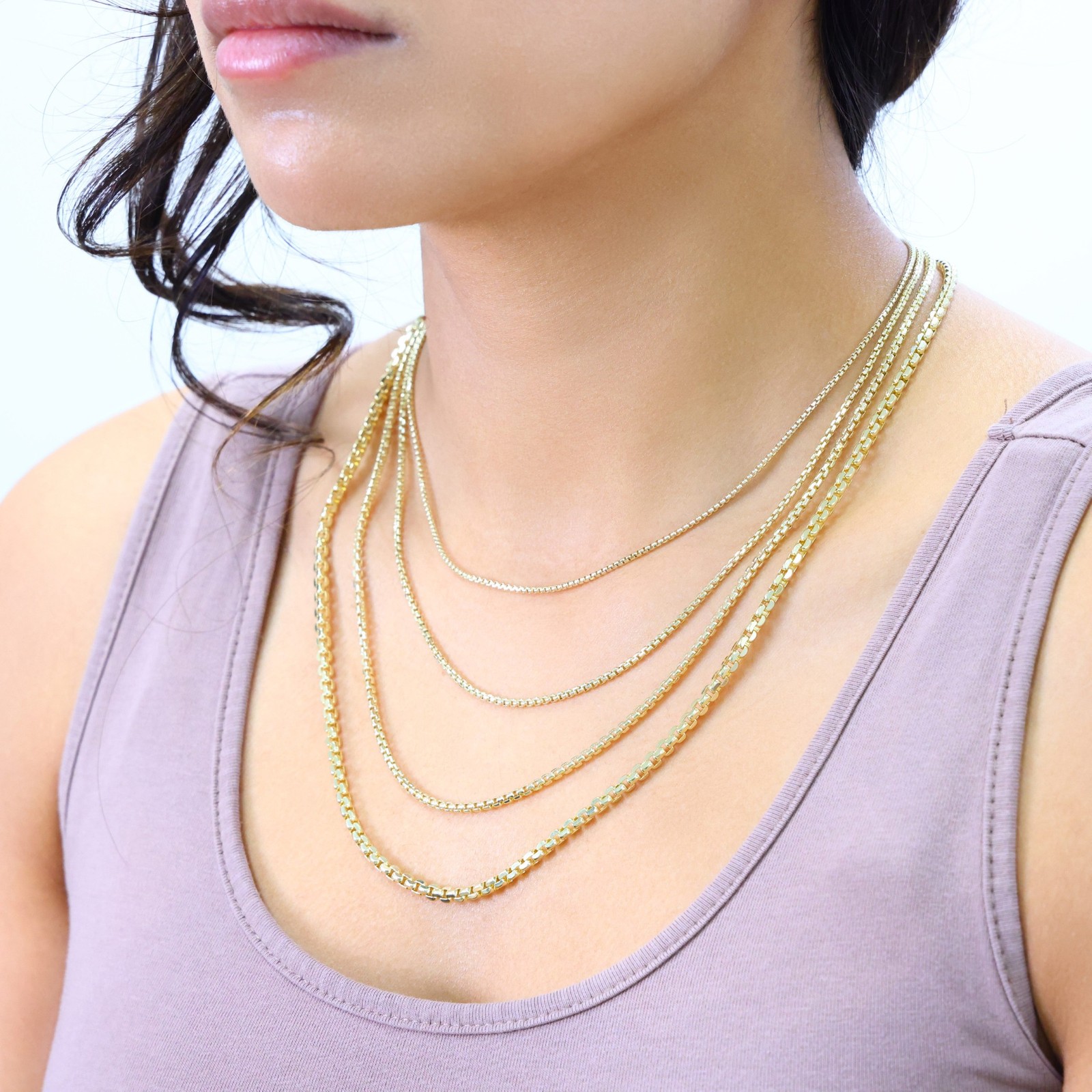 14K Yellow Gold 1.5mm-3.5mm Venetian Round Box Chain Necklace Men Women 16″- 30″