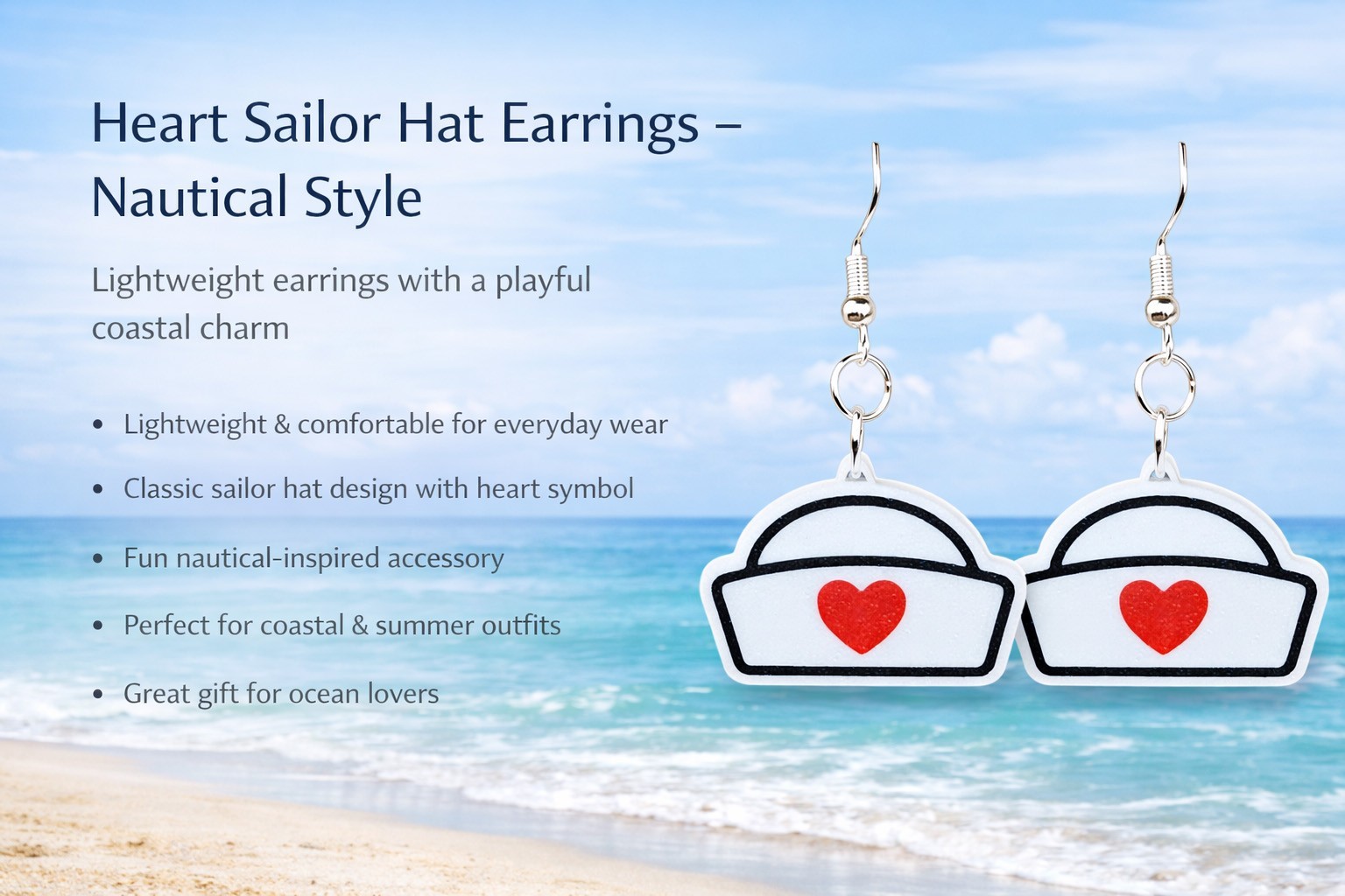 Sailor Hat Earrings Nautical Style Dangle Earrings Coastal Jewelry Gift