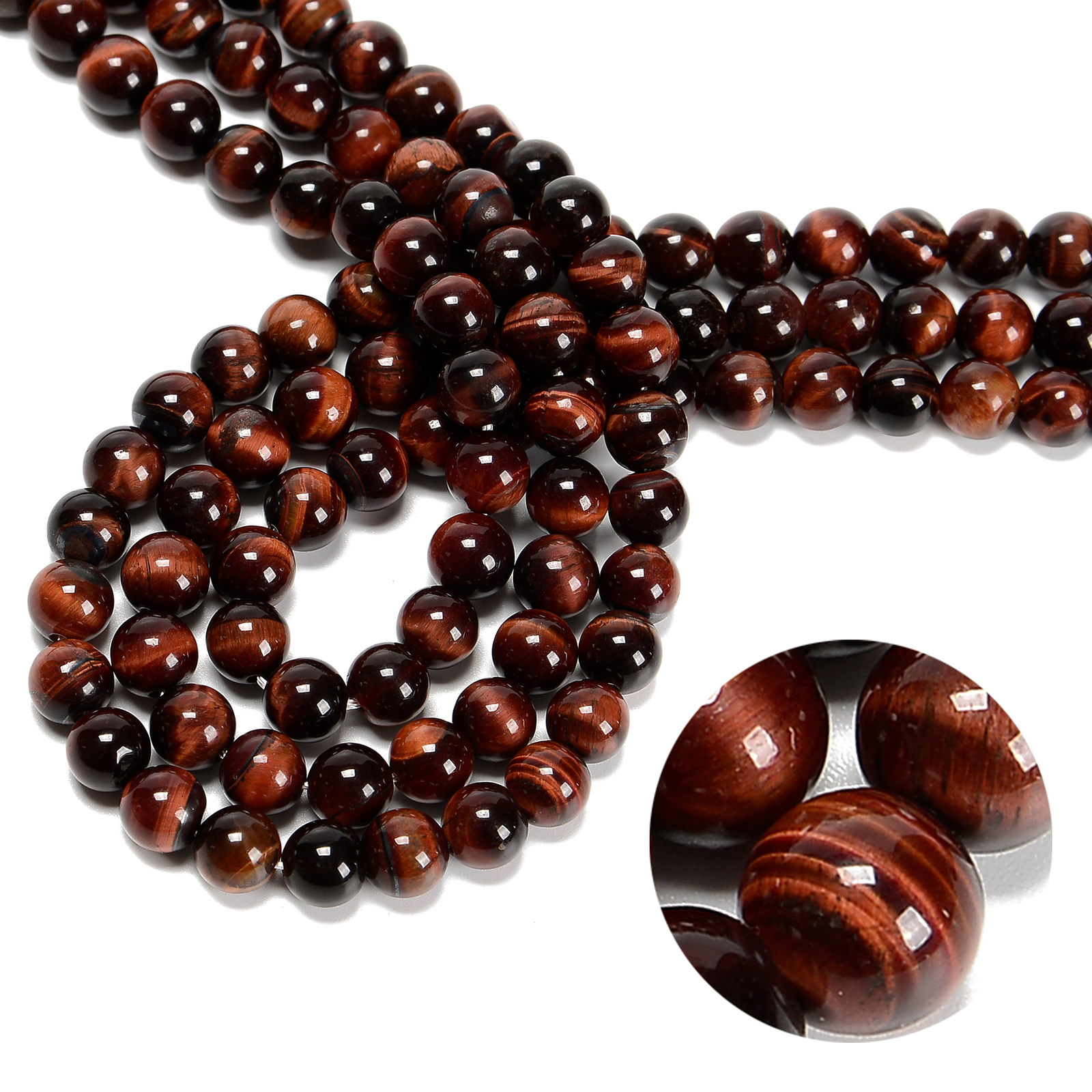 Red Tiger Eye Smooth Round Beads 4mm 6mm 8mm 10mm 12mm 15.5″ Strand