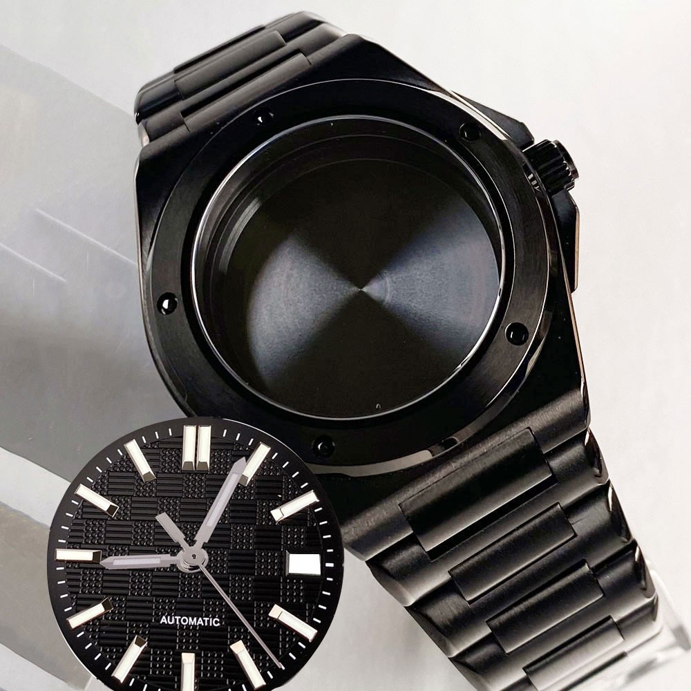 PVD Black 40mm Sapphire Dive Watch Case Dial 20ATM Waterproof Fit NH35 NH36