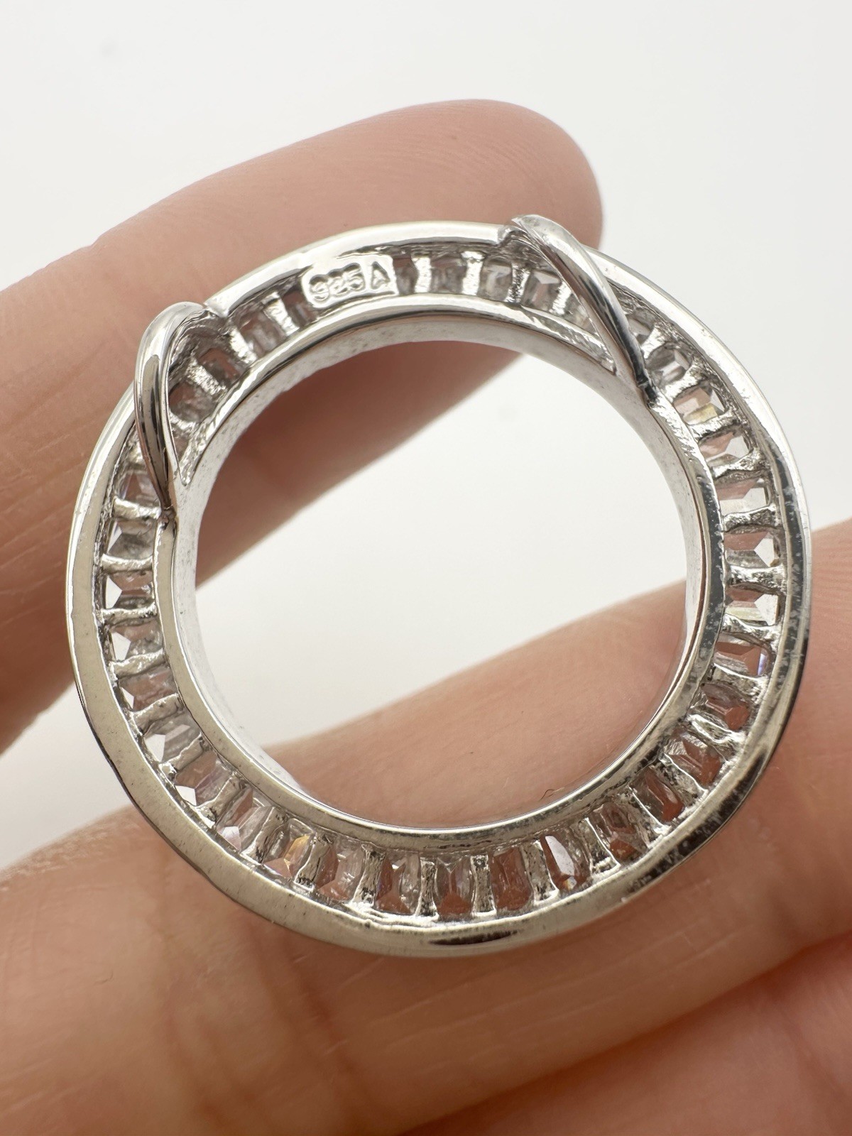 925 Sterling Silver Tapered Baguette-Cut C Z Circle of Life Pendant