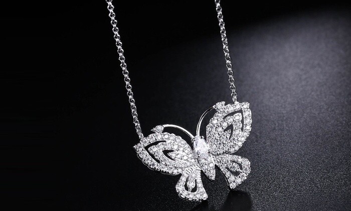 18K White Gold Plated Adjustable Crystal Butterfly Necklace Made With Swarovski