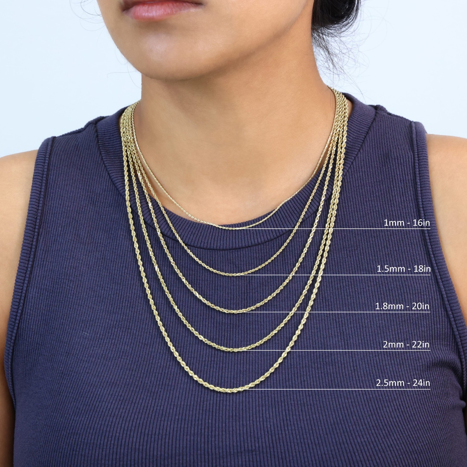 14K Yellow Gold Solid 1mm-10mm Rope Chain Diamond Cut Pendant Necklace 16″- 30″
