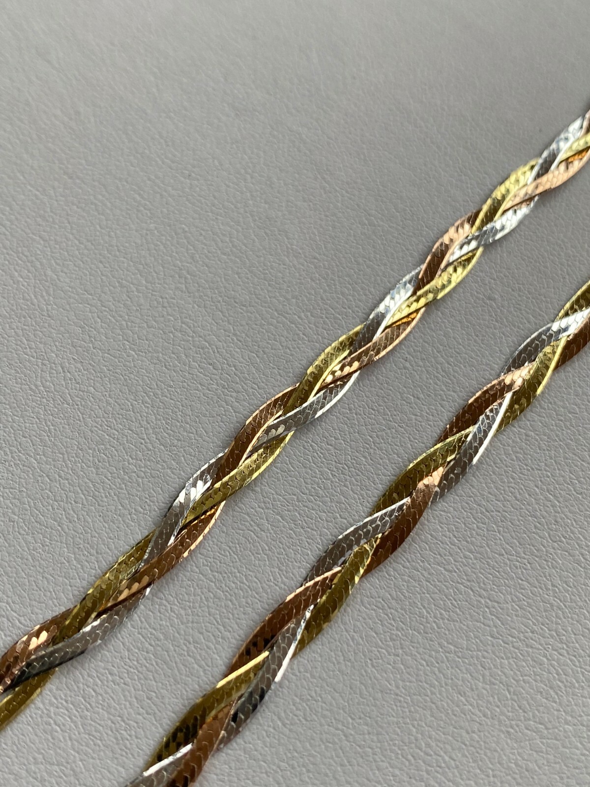 925 Silver Tri-Color Yellow Rose Gold Plated Twisted Braided Herringbone Chain