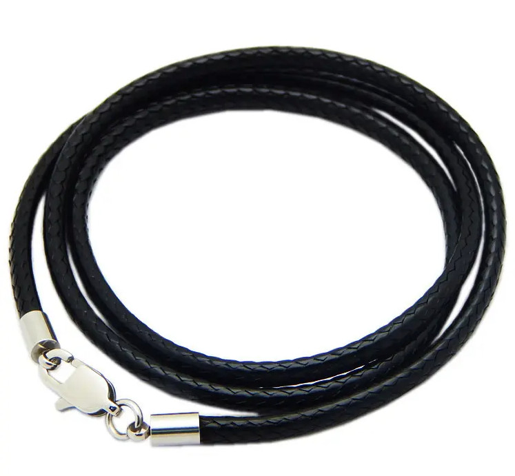 2mm Black Cord Leather Necklace Sterling Silver Lobster Clasp 16-32″ Cord