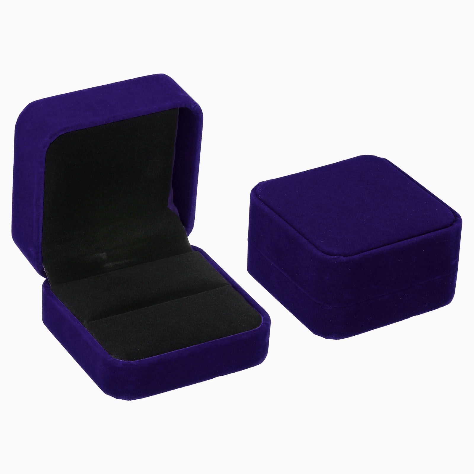 2pcs Velvet Ring Box Double Slot Wedding Ring Jewelry Holder Style 1 Purple