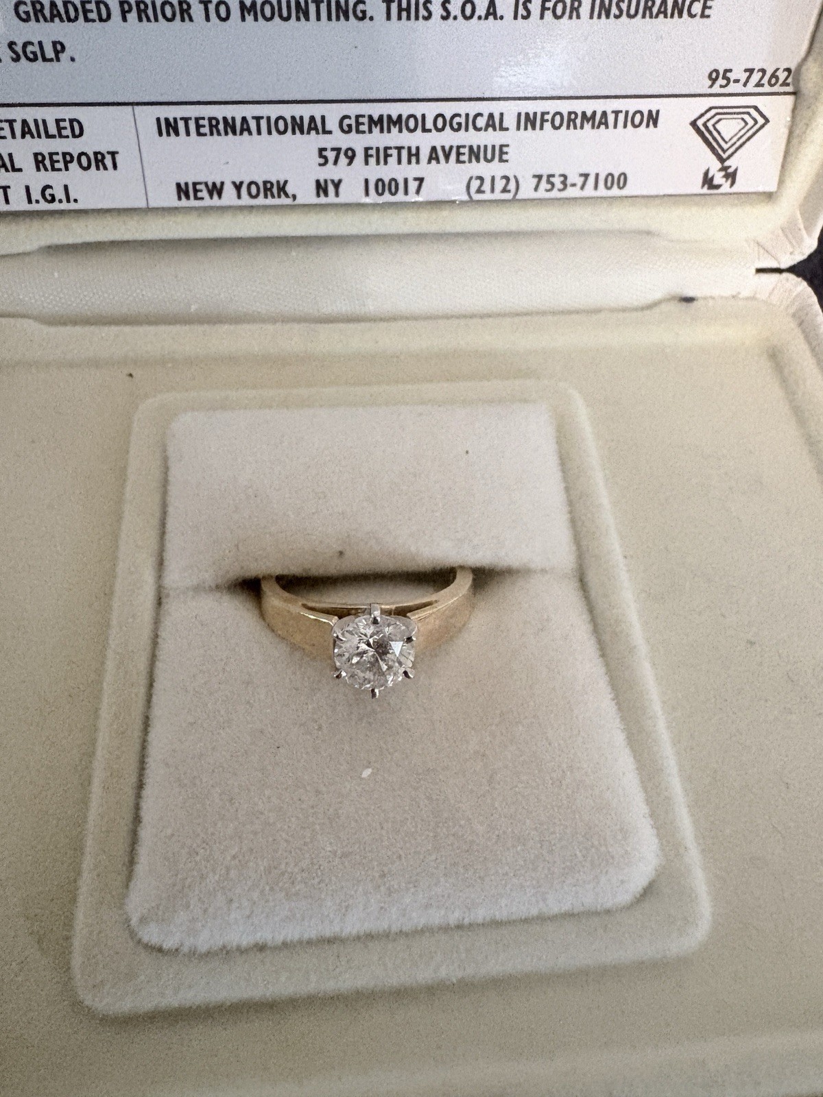 14K Yellow Gold 1.24ctw Round Diamond Solitaire Engagement Ring IGI Size 6