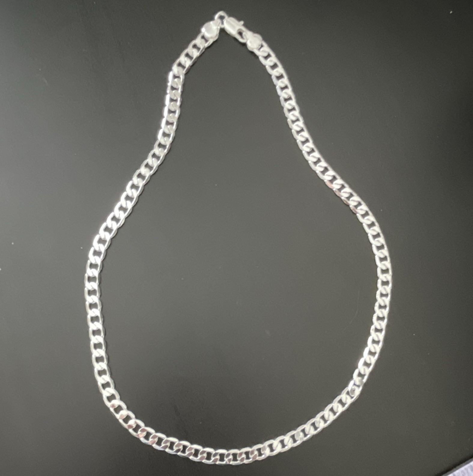 24 INCH .925 STERLING SILVER PLATED FLAT CHAIN NECKLACE LOBSTER CLASP