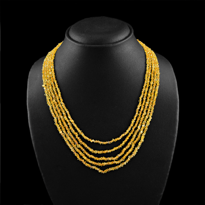 171.00 CTS NATURAL YELLOW CITRINE 5 STRAND ROUND FACETED BEADS NECKLACE (RS)