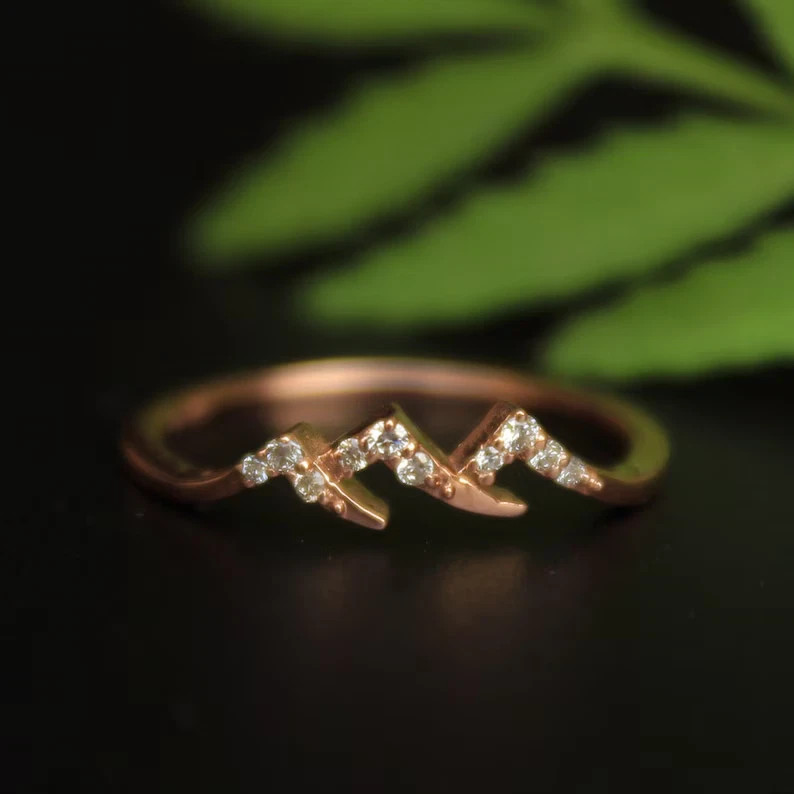 1.24 Ct Round Simulated 14k Yellow Gold Plated Mountain Shape Band Ring