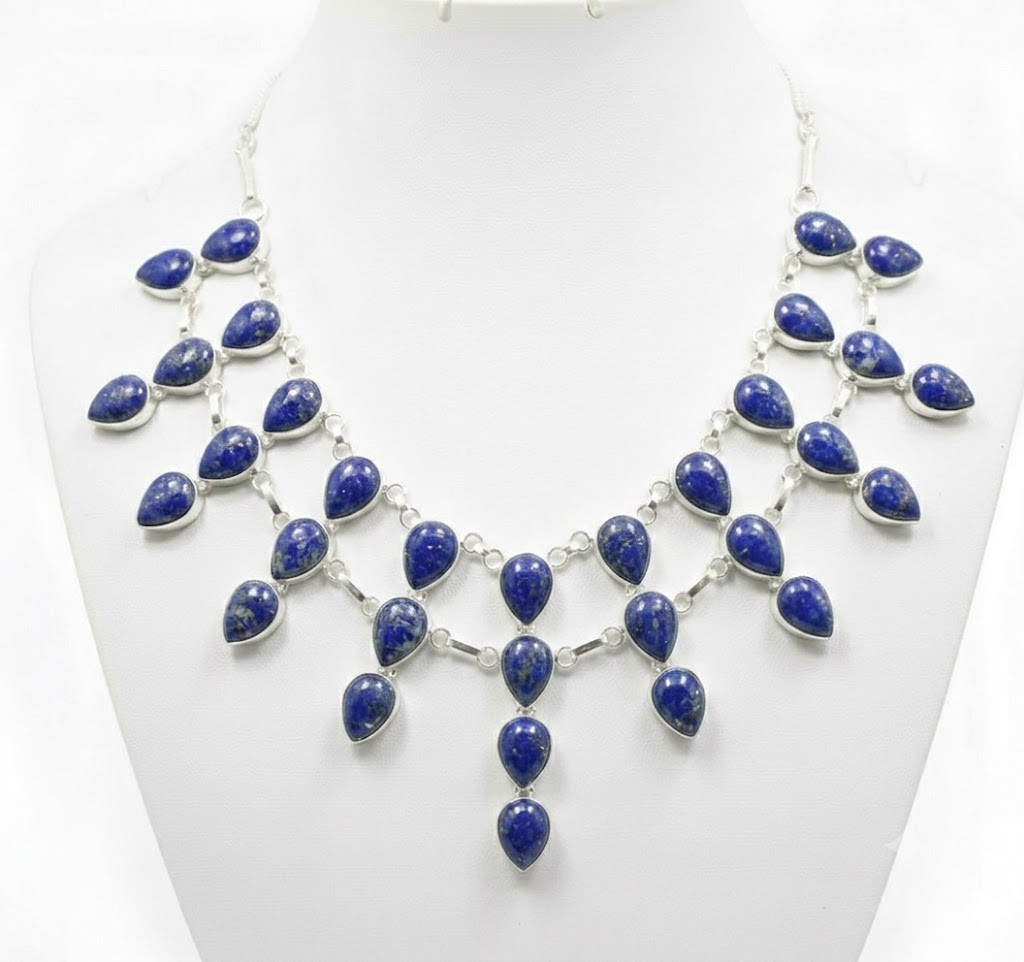 Natural Lapis Lazuli Gemstone Necklace 925 Sterling Silver Handmade Jewelry S-18