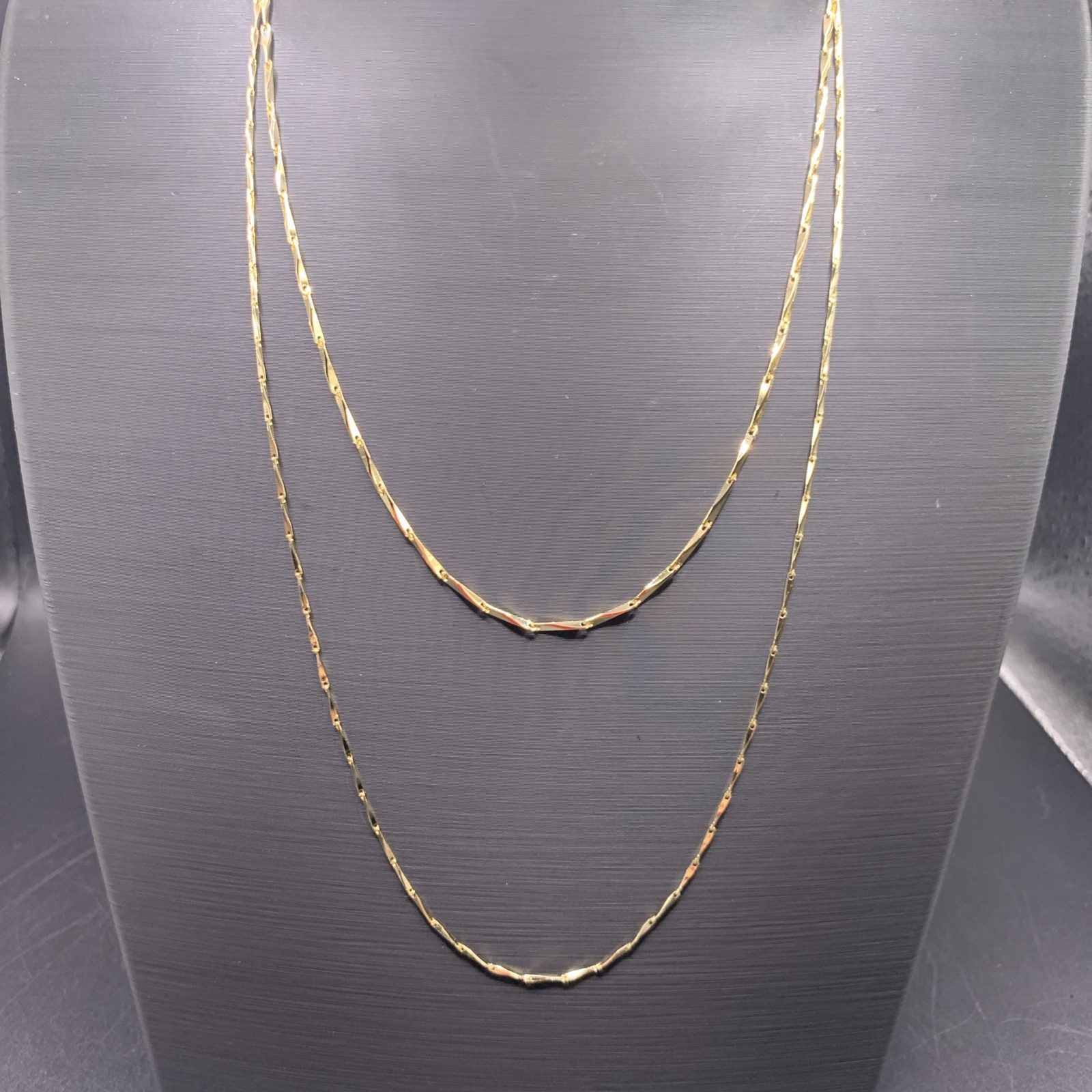 18k Yellow Gold Filled Bar Chain Necklace Stack 18”+24”
