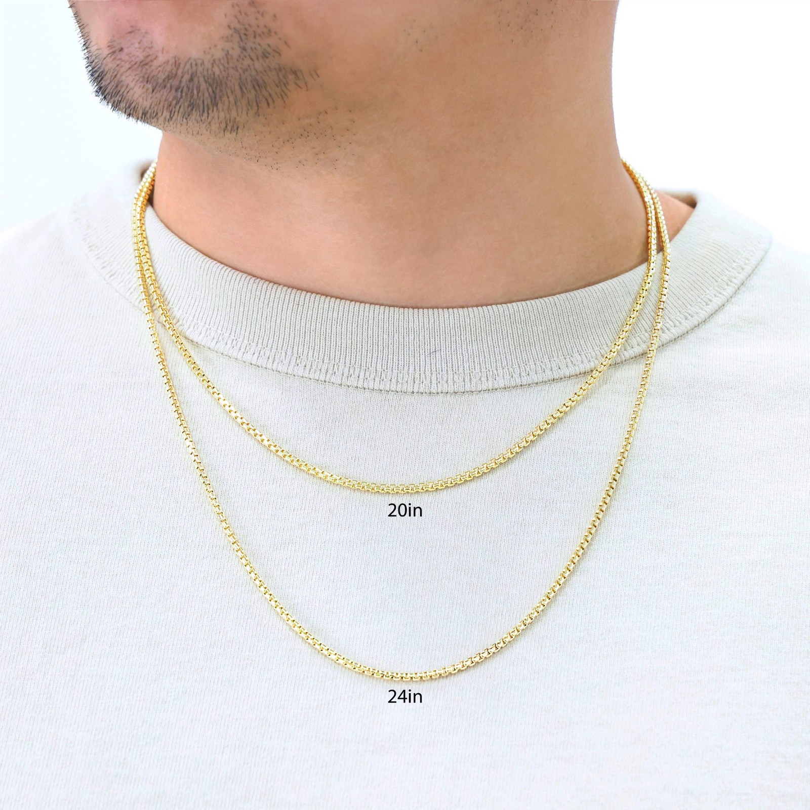 14K Yellow Gold 1.5mm-3.5mm Venetian Round Box Chain Necklace Men Women 16″- 30″