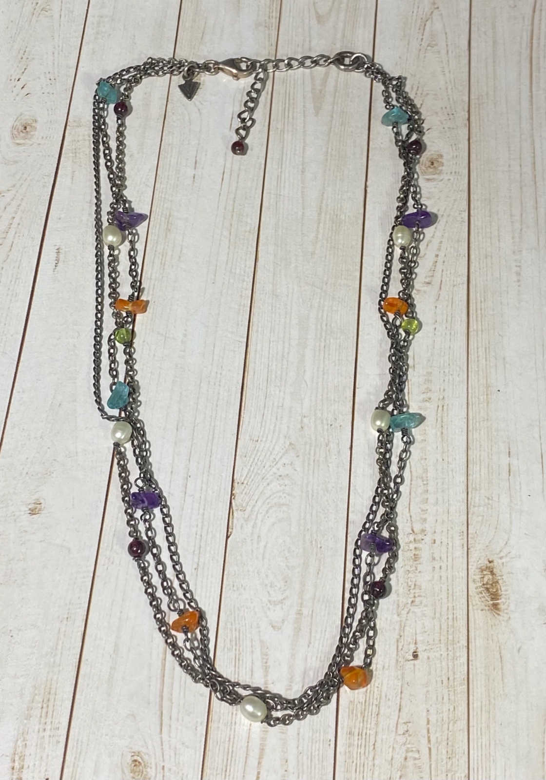 Retired Silpada Necklace Three Strand 925 Multi Gemstone Bead Station 17 inches