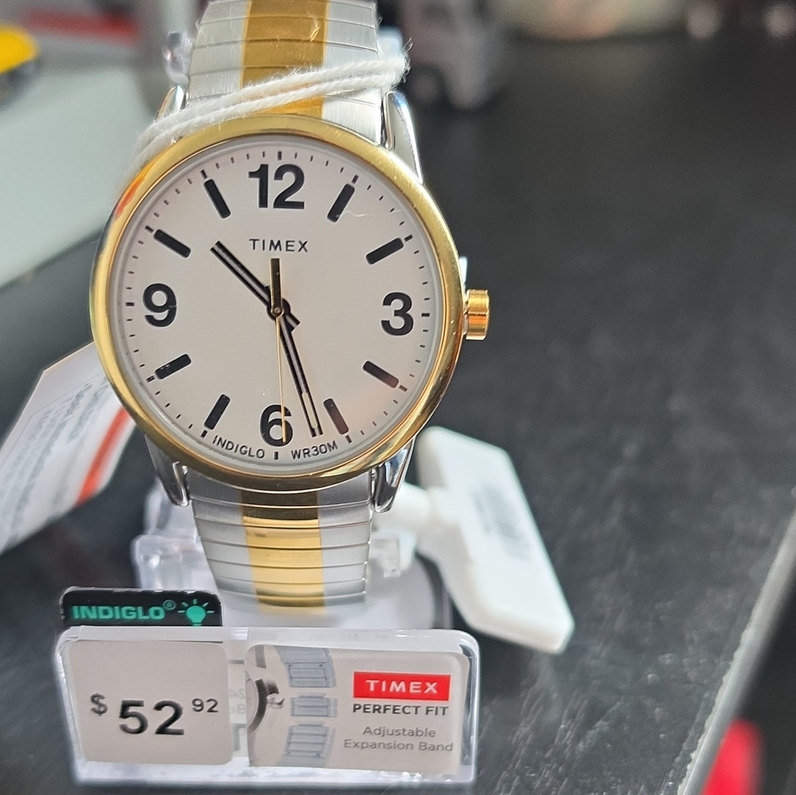 Timex Perfect Fit Indiglo Quartz WR30m Two-Tone Expansion Watch Silver Dial