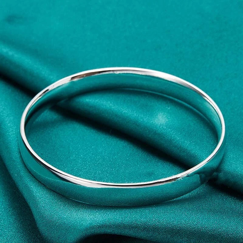 925 Sterling Silver 8MM/10MM Smooth Cuff Bangle Bracelet Women Fashion Jewelry