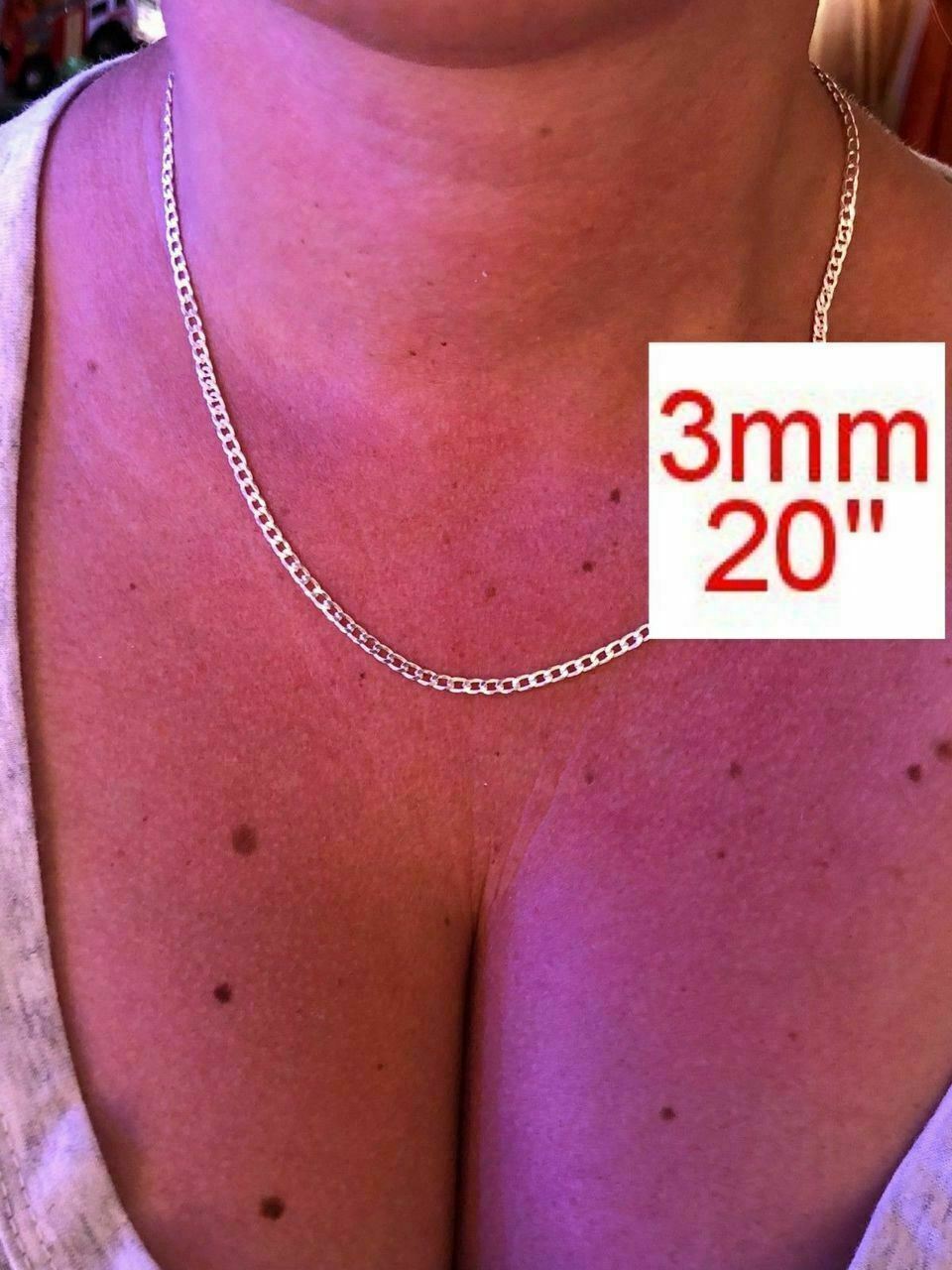 Real Solid 925 Sterling Silver Cuban Chain Men’s Women’s 2-16mm Italy Necklace