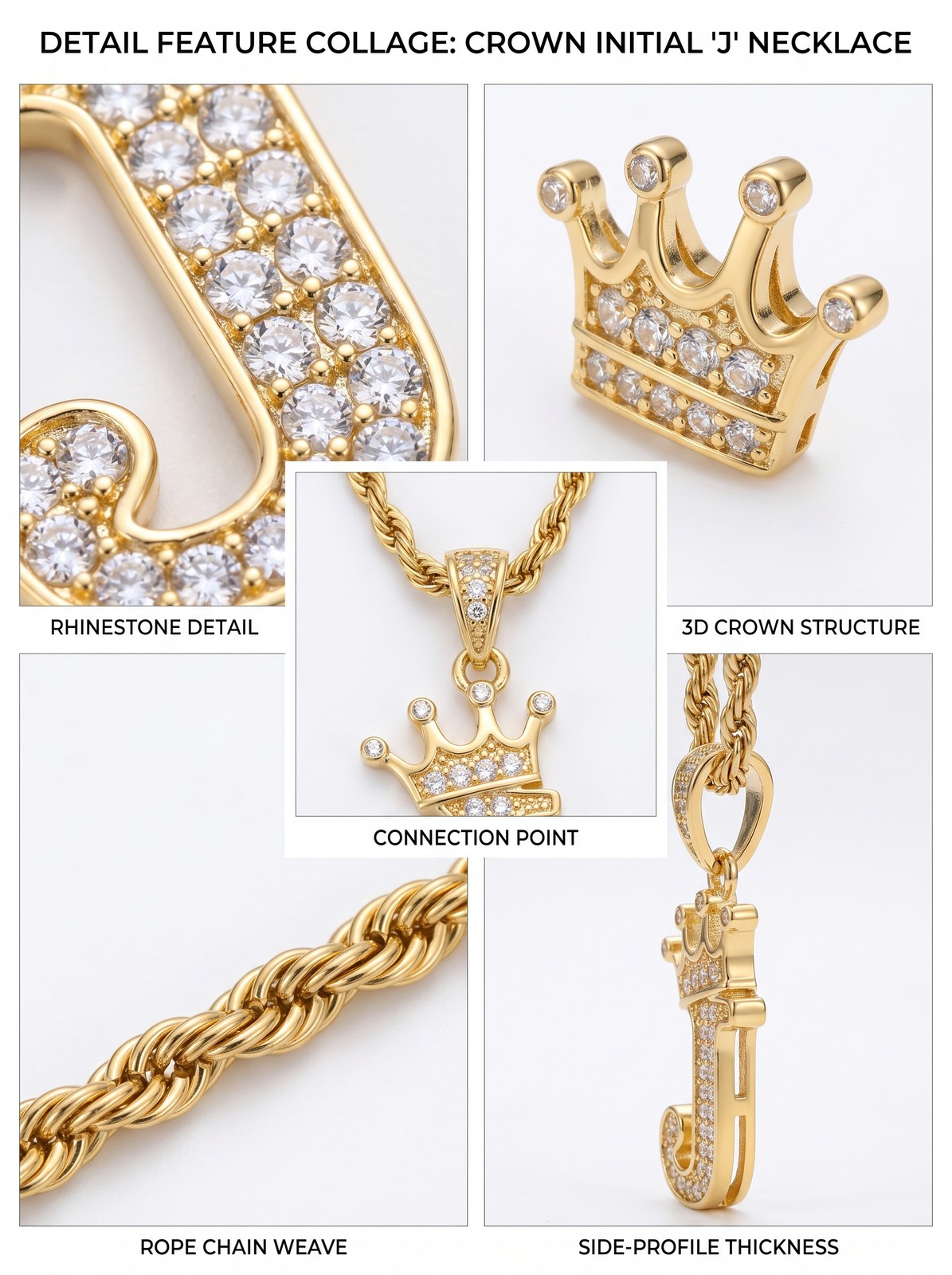 Crown Letter Necklace – Bling Rhinestone Initial Pendant with Gold Chain