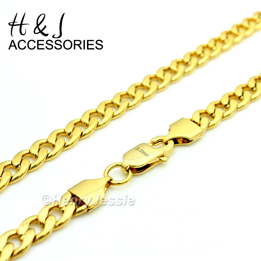 7″-11″MEN WOMEN Stainless Steel 7mm Gold Plated Cuban Curb Link Chain Bracelet