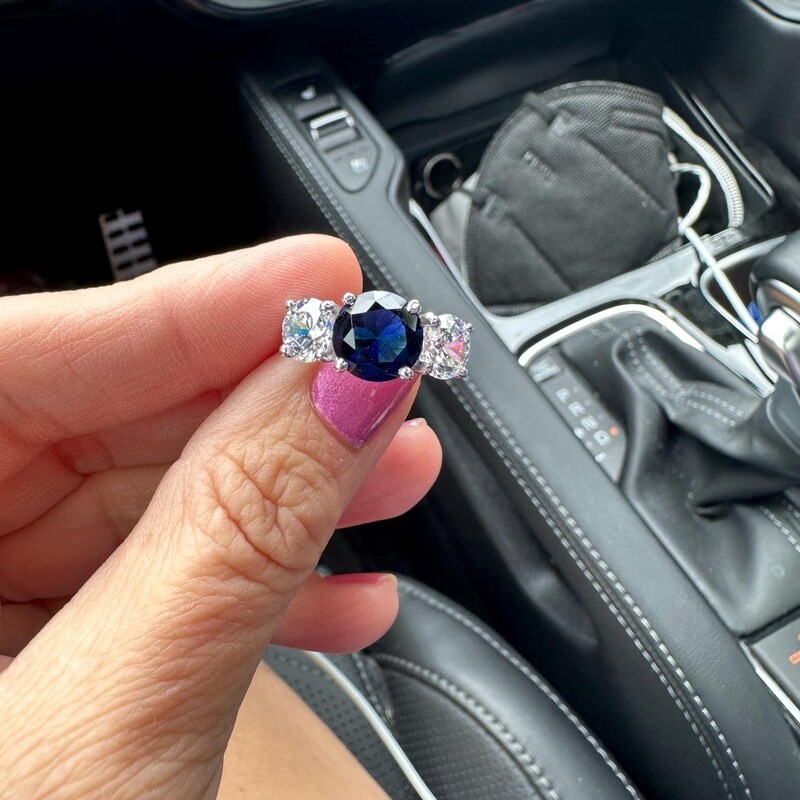 3.50 Ct Round Cut Natural Sapphire Diamond Engagement Ring 14K White Gold Size 7