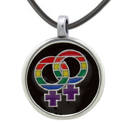 Pride Shack – Round Rainbow Double Female Symbol Lesbian Pride Pendant Necklace