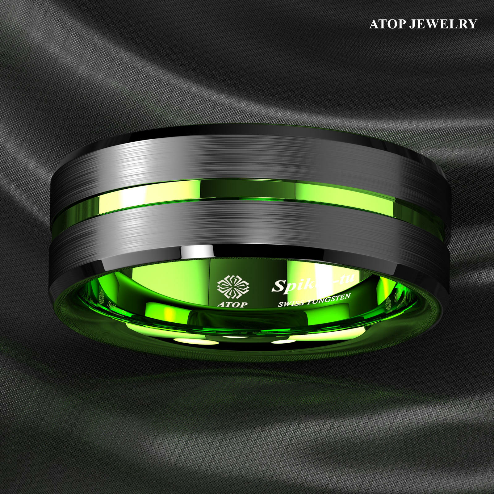 8/6mm Black Tungsten Carbide Green Line Wedding Band Ring ATOP Men’s Jewelry