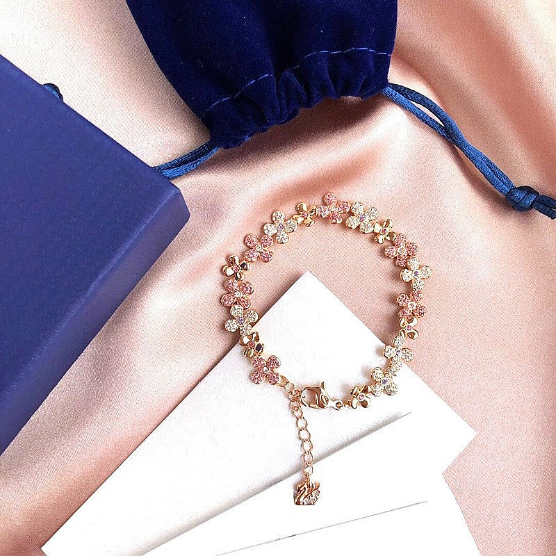 Swarovski High-Quality Rose Gold Petal Bracelet for Women, Crystal Plum Blossom