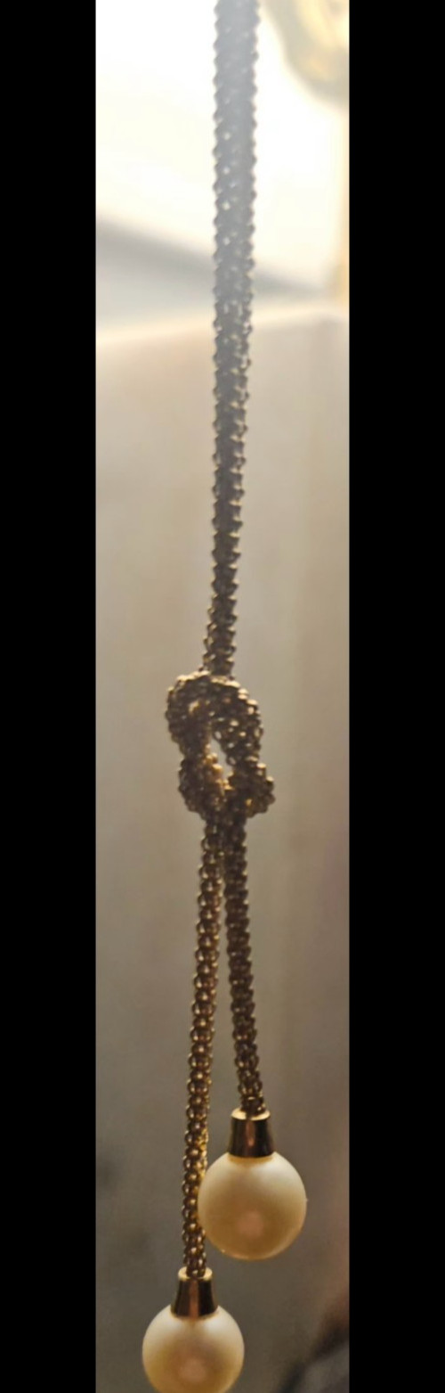 14k 5.6 gm SolidYellowGold 20 in Italian Popcorn ChainLariat Necklace & 2 Pearls