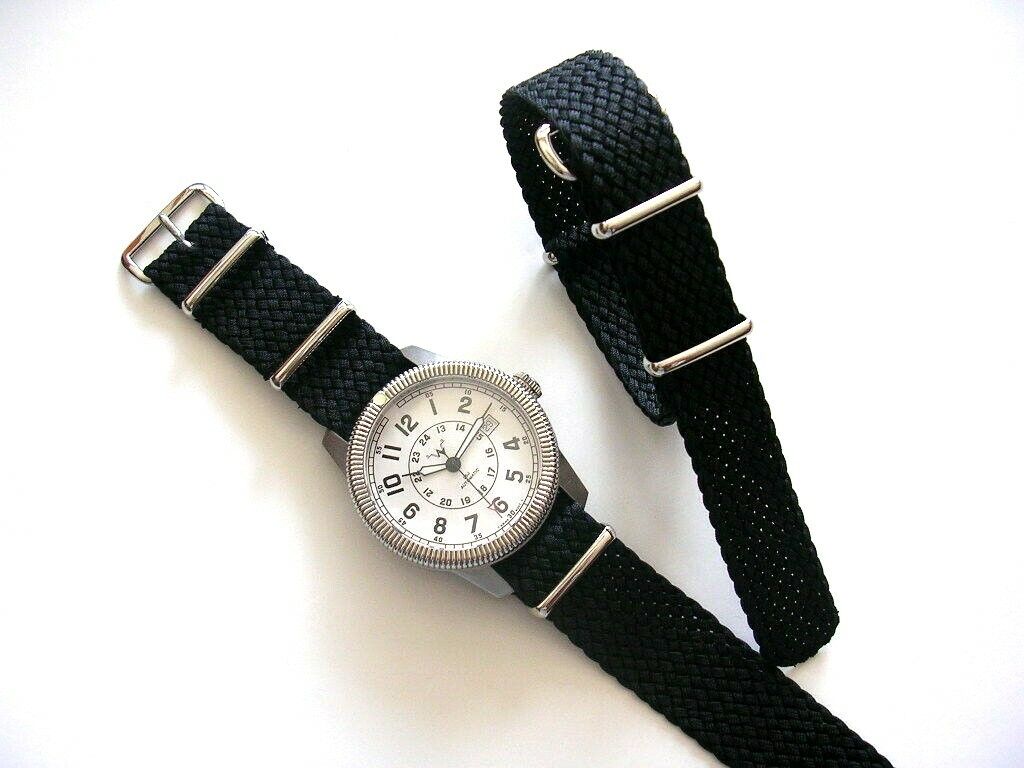 Braided woven SS NATO G10 ® Premium Black nylon watch strap Bond IW SUISSE 18mm