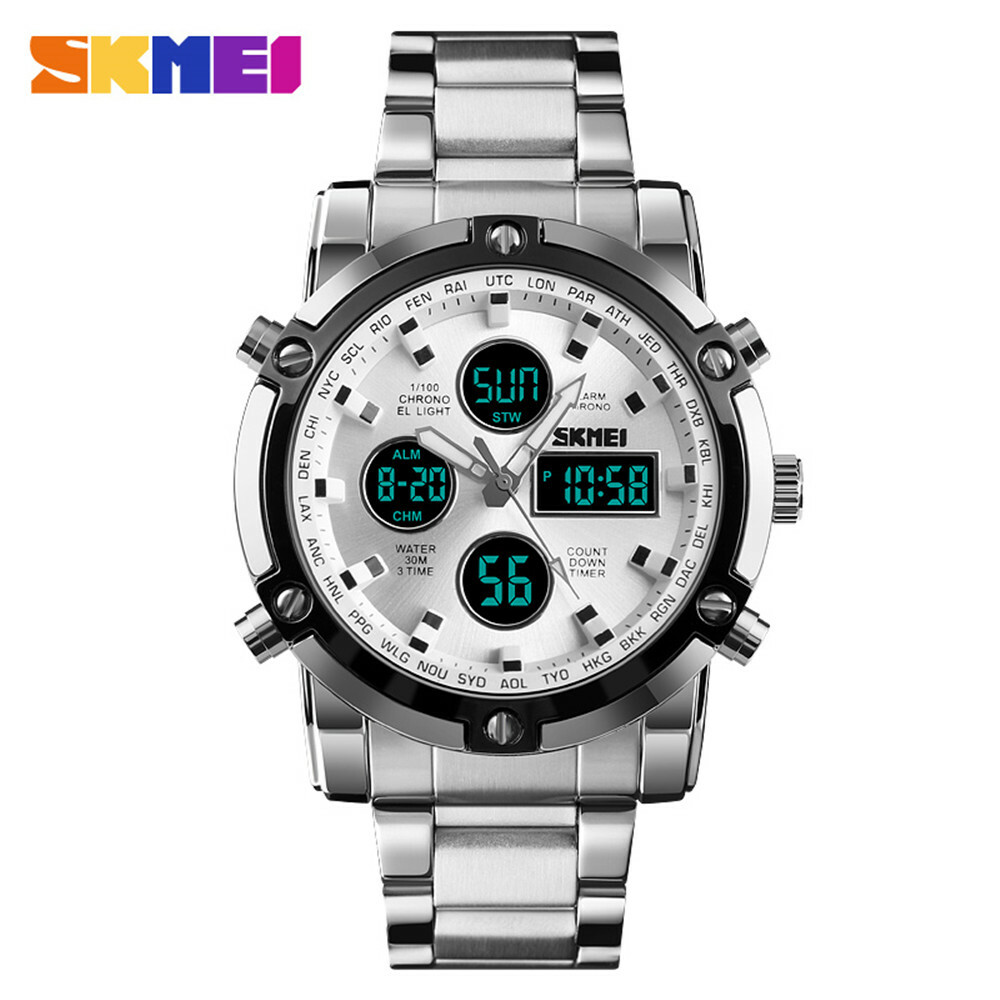 SKMEI Men Quartz Watch LED Digital Steel Wristwatch Casual Business Male Watches